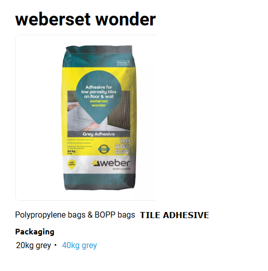 Weberset Wonder  Tile adhesive grey 40kg bag